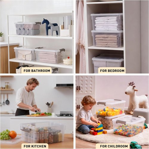 Citylife 17 QT Plastic Storage Bins - 6 Pack Clear Stackable Containers for Garage, Closet, Kitchen