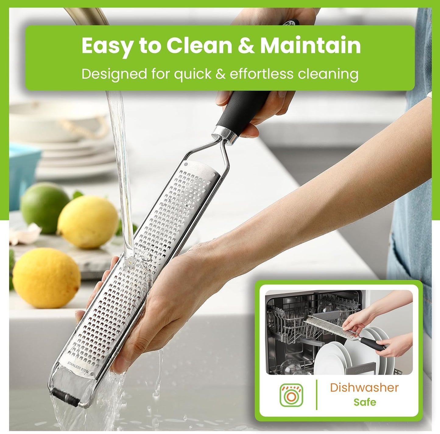 Spring Chef Stainless Steel Lemon Zester Grater - Heavy Duty Citrus Tool with Handle & Blade Cover - Black