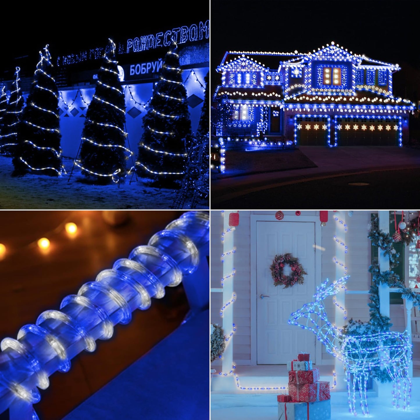150ft LED Rope Lights Outdoor, 1080 LED Connectable and Flexible Tube Lights with 8 Modes, Waterproof LED Rope Lighting for Garden Patio Bedroom Party Pool Indoor Outdoor Christmas Decor (White&Blue)