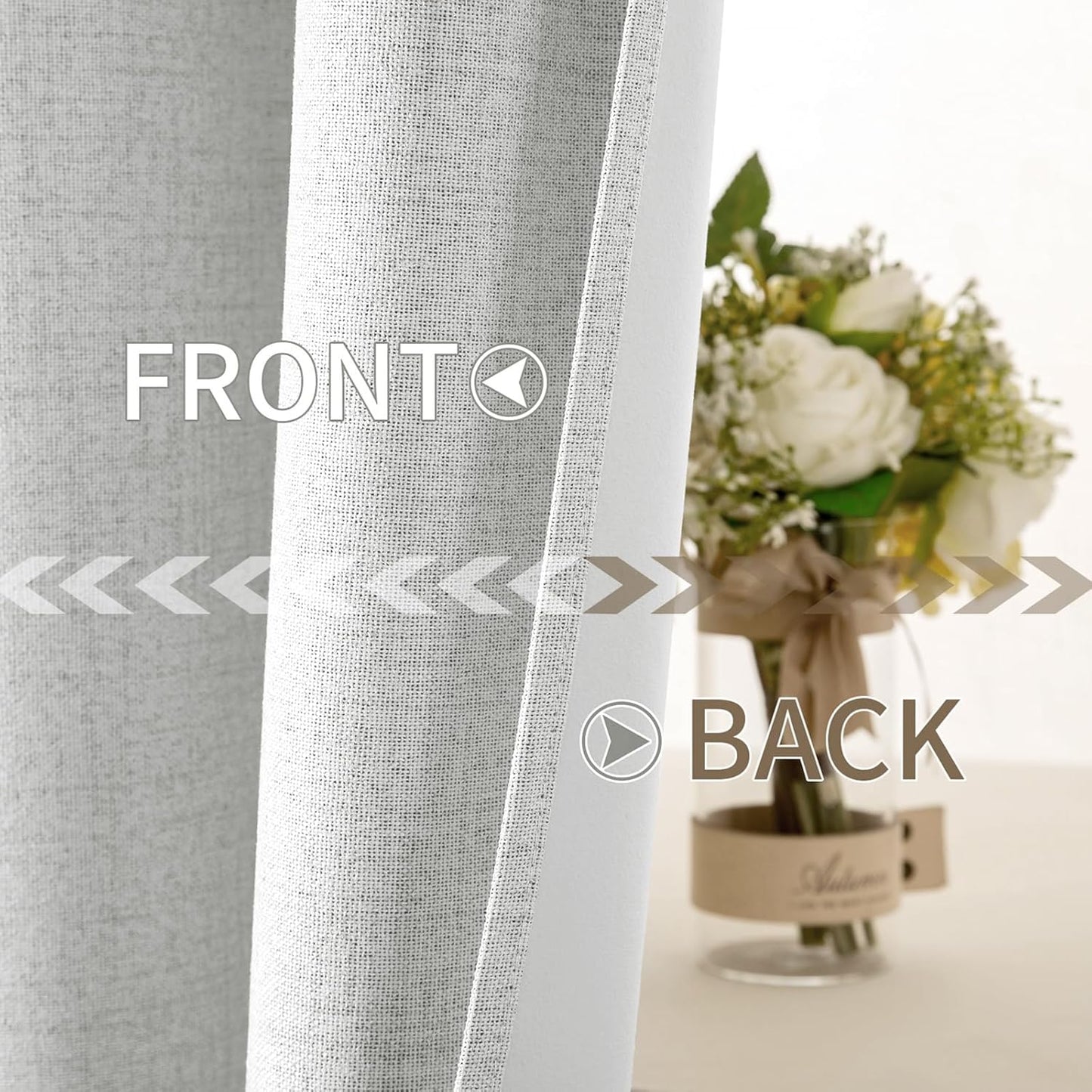 MIULEE 100% Blackout Linen Textured Curtains - Thermal Insulated Heathered White | 52 x 72 Inch (2 Panels)