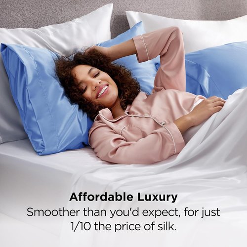 Bedsure Satin Pillowcase - Sky Blue Silky Pillowcases for Hair & Skin | 2 Pack, 20x30 Inches, Envelope Closure