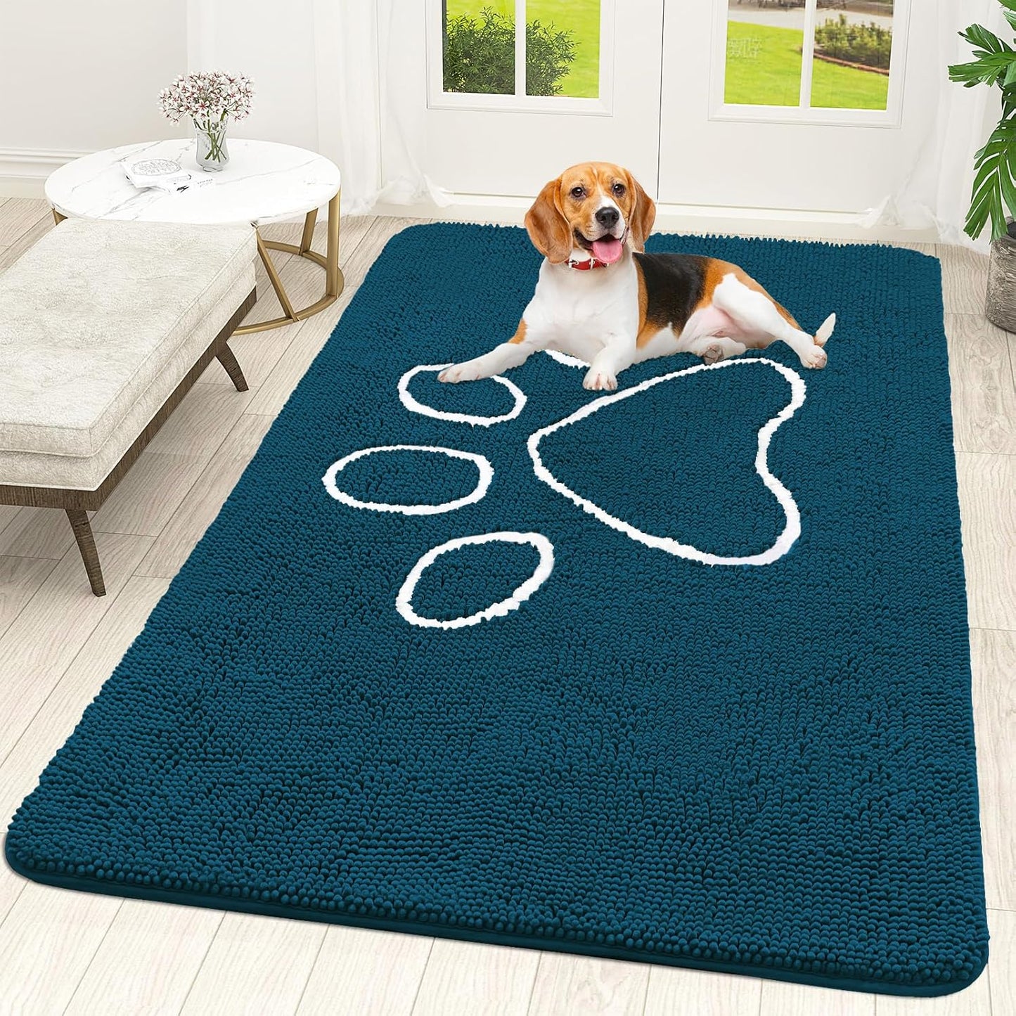 OLANLY Dog Door Mat - Absorbent Non-Slip Mud Mat for Muddy Paws | 70x46, Atlantic Blue, Quick Dry Design