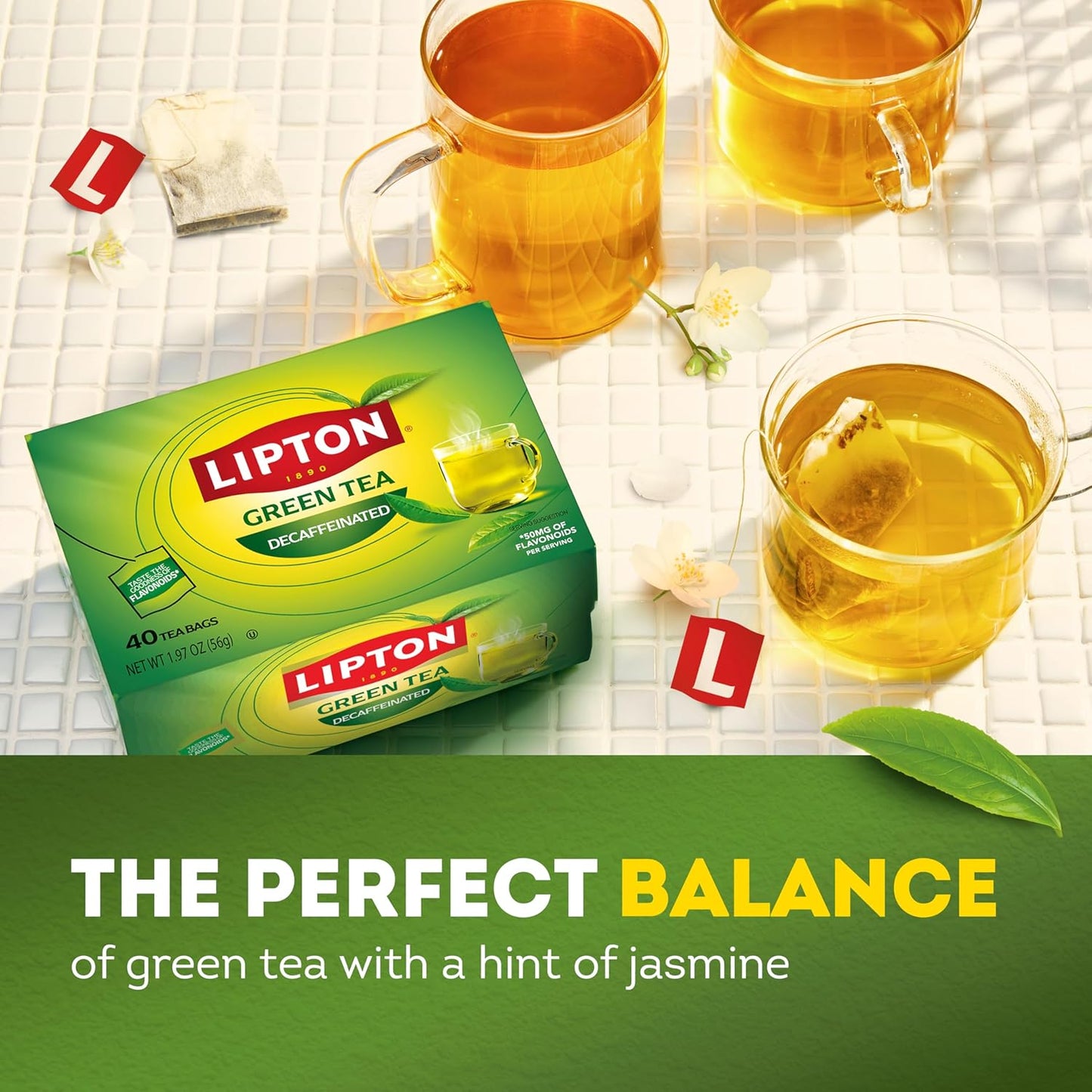 Lipton Decaffeinated Green Tea Bags - Unsweetened, Flavonoid-Rich, 40 Count for Hot or Iced Tea