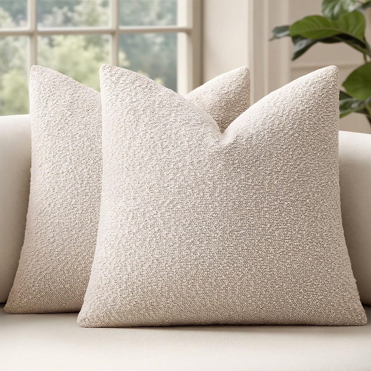 MIULEE Decorative Pillow Covers - Textured Boucle Set of 2 | 20x20 Inch Natural Beige & Ivory Accent for Couch & Bed