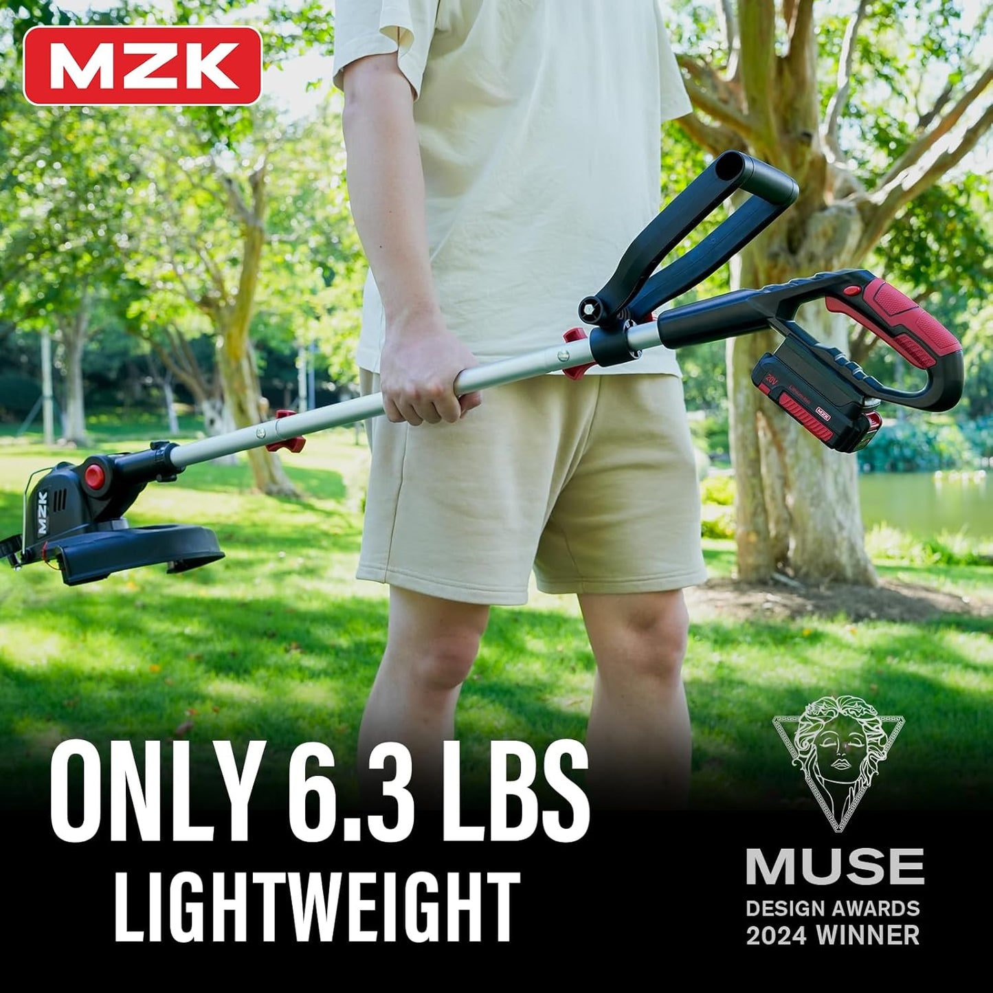MZK 20V Cordless String Trimmer - 12'' Grass Edger with 8 Replacement Spools & Batteries Included