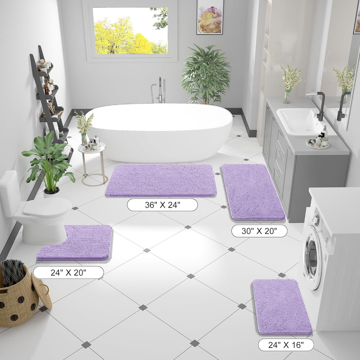 OLANLY Bathroom Runner Rugs - Soft Absorbent Chenille Bath Mat | Quick-Dry Rubber Backing, 47x24, Lavender