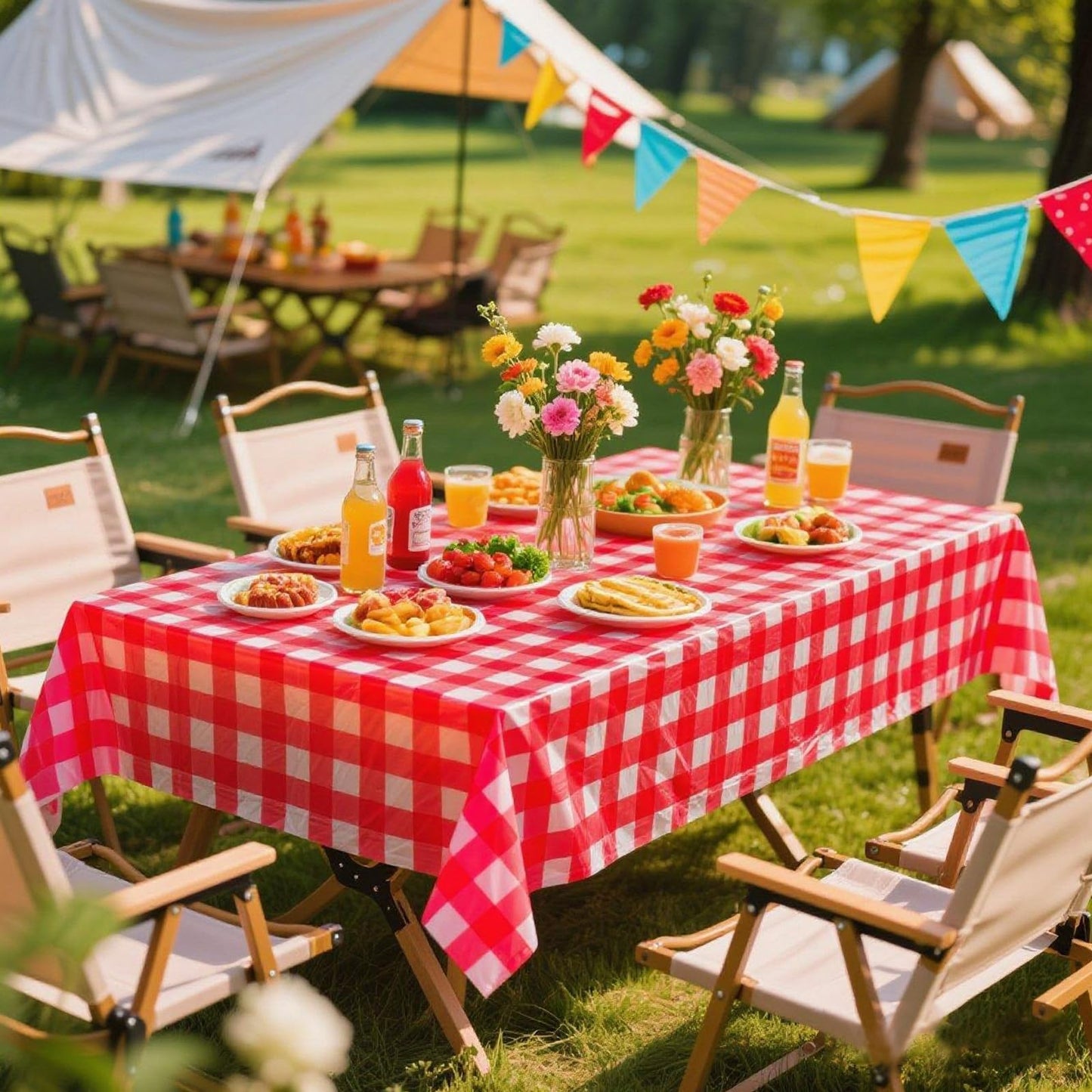 Kesfey 8 Packs Red and White Checkered Tablecloths 54 x 108 Inches Disposable Rectangle Red Gingham Table Cloth Waterproof Plastic Picnic Party Plaid Tablecovers for Picnic BBQ Family Outings