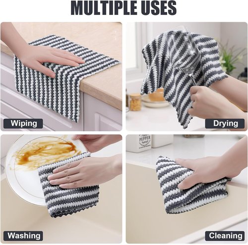 Homaxy Ultra Soft Microfiber Dish Towels - 12 Pack Reusable, Fast Drying, No-Lint, Dark Grey, 10 x 10 Inches