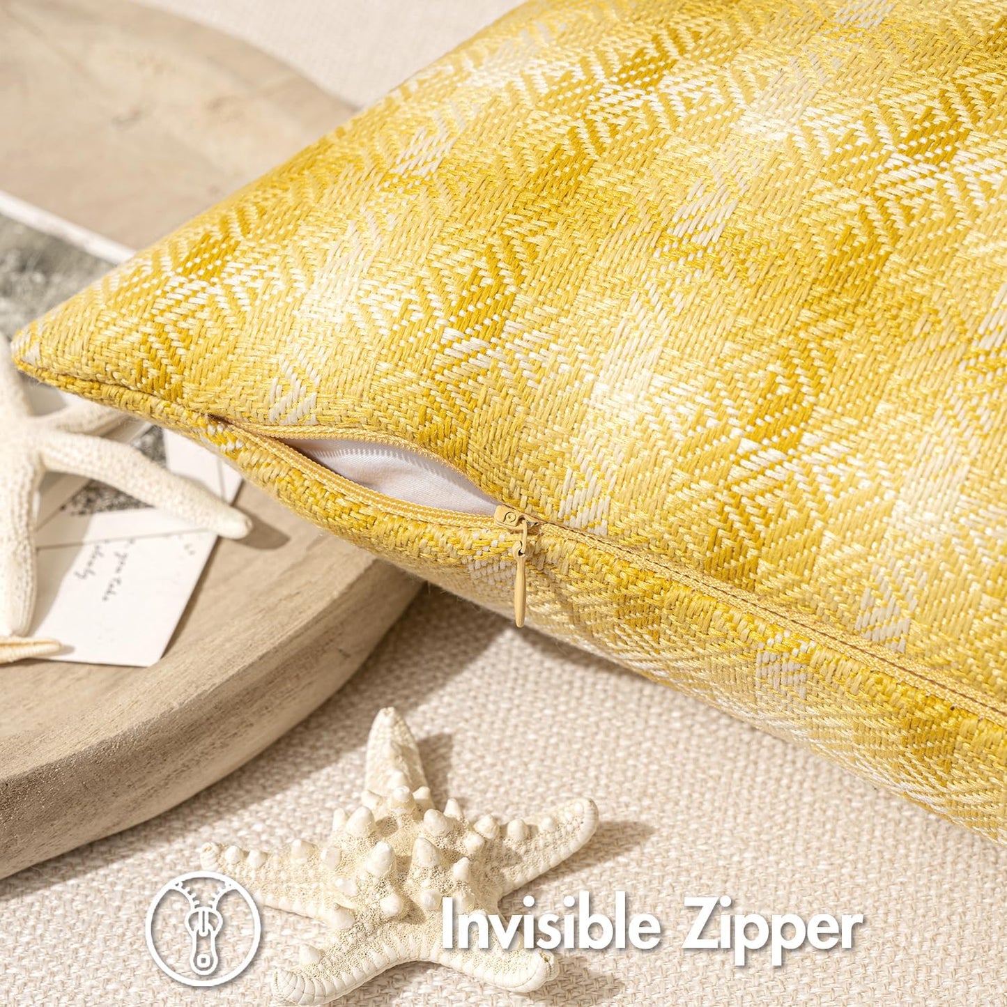 MIULEE Outdoor Waterproof Throw Pillow Covers - Decorative Farmhouse Cushion Cases, 18x18 Inch Yellow | Pack of 2