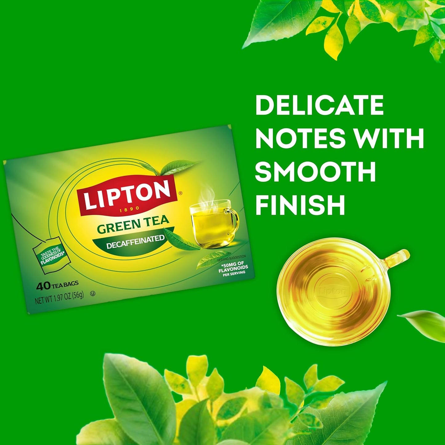 Lipton Decaffeinated Green Tea Bags - Unsweetened, Flavonoid-Rich, 40 Count for Hot or Iced Tea