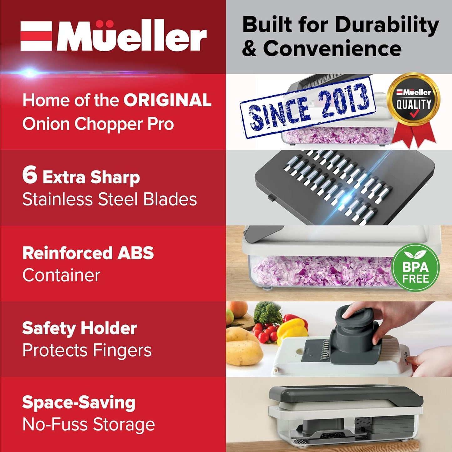 Mueller Vegetable Chopper - Mandoline Slicer & Dicer with Container | Versatile Kitchen Gadget in White Sand/Grey