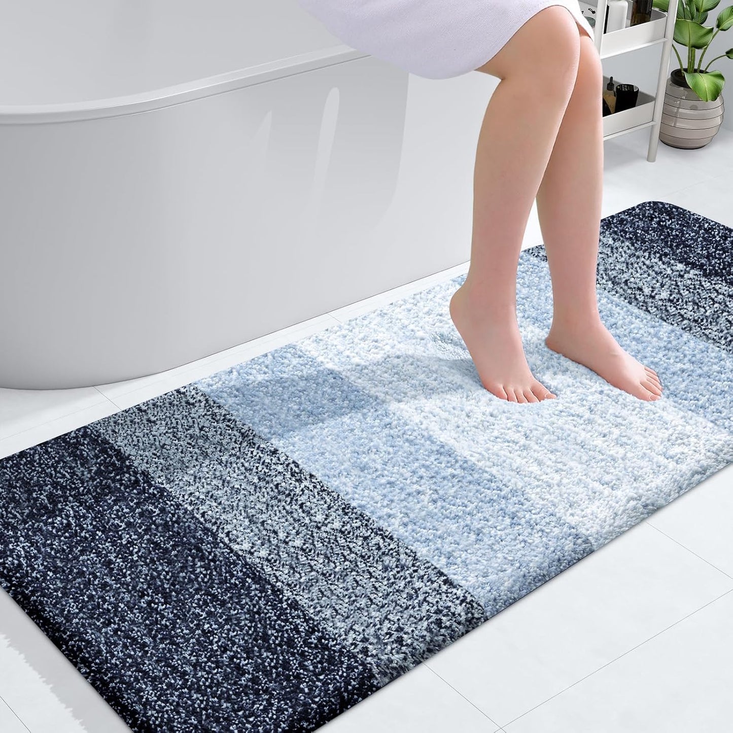 OLANLY Large Bathroom Rugs - Extra Soft Microfiber Mat 54x24 | Quick Dry, Washable, Navy Blue