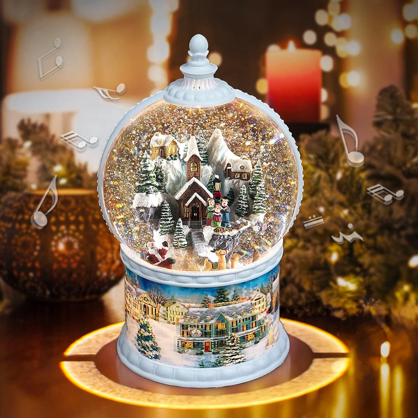 Skiennix Large Christmas Snow Globe - Rotating Santa Train Scene | 10.2-Inch Music Box with 8 Melodies & Timer