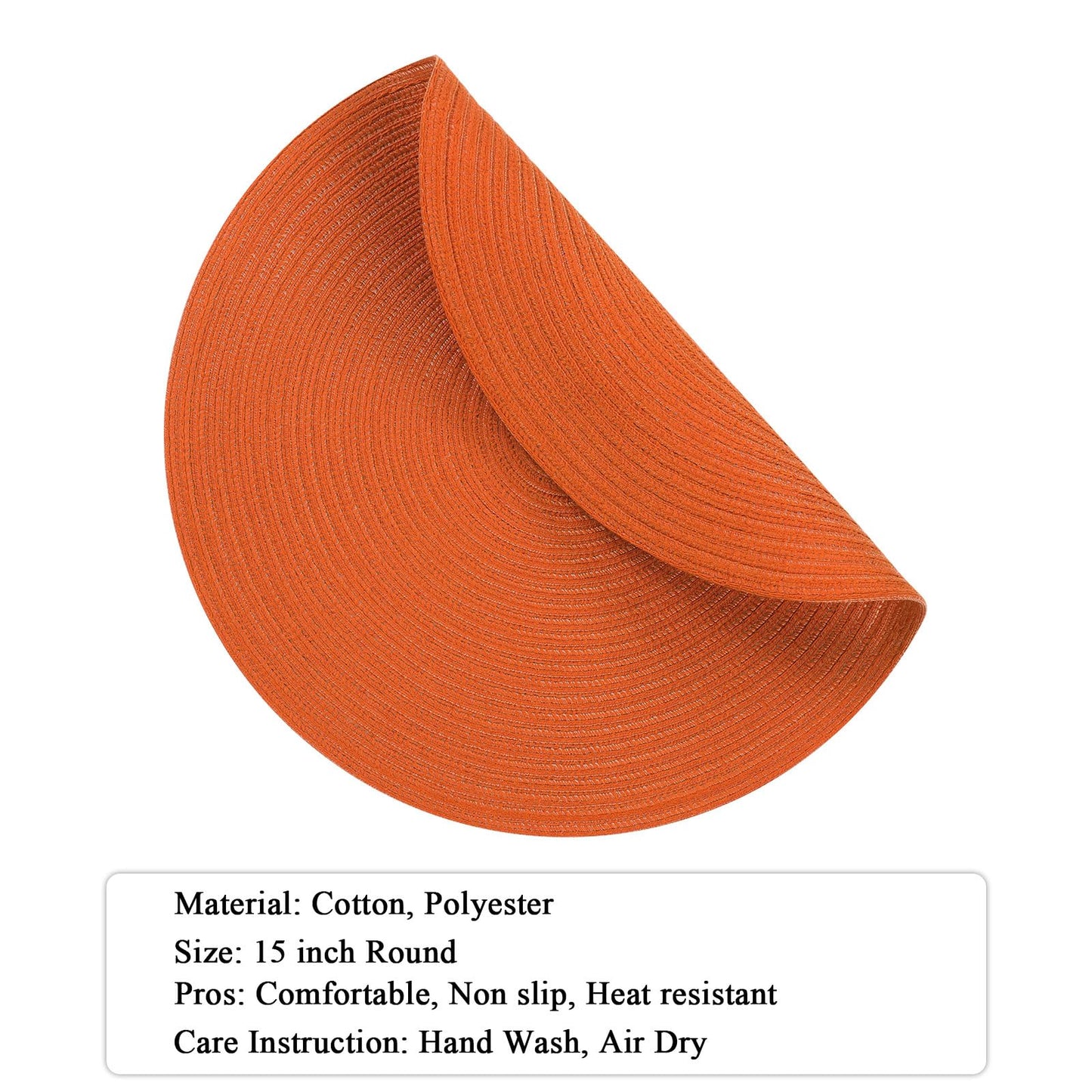 SHACOS Round Placemats Set of 4 for Dining Table Autumn Fall Round Braided Place Mats Washable Non Slip Kitchen Table Mats Decor, Bright Orange