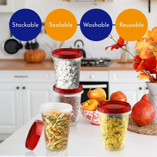 AQUA BLUE Soup Freezer Storage Containers with Twist Top Lids [32 Oz 10 Pack] Reusable Plastic Food Storage Containers with Screw On Lids, Leakproof, Stackable, Microwave Safe BPA Free