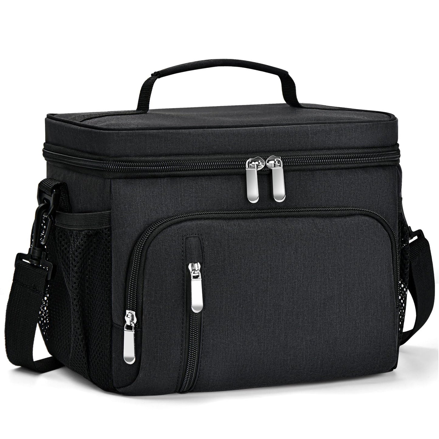 MIAOJIE Insulated Lunch Bag for Men & Women, 9L Leakproof Lunch Box Soft Cooler Tote with 5 Pockets, 600D Oxford, EVA Lining, Adjustable Strap for Work, Picnic, Beach&Travel-Black