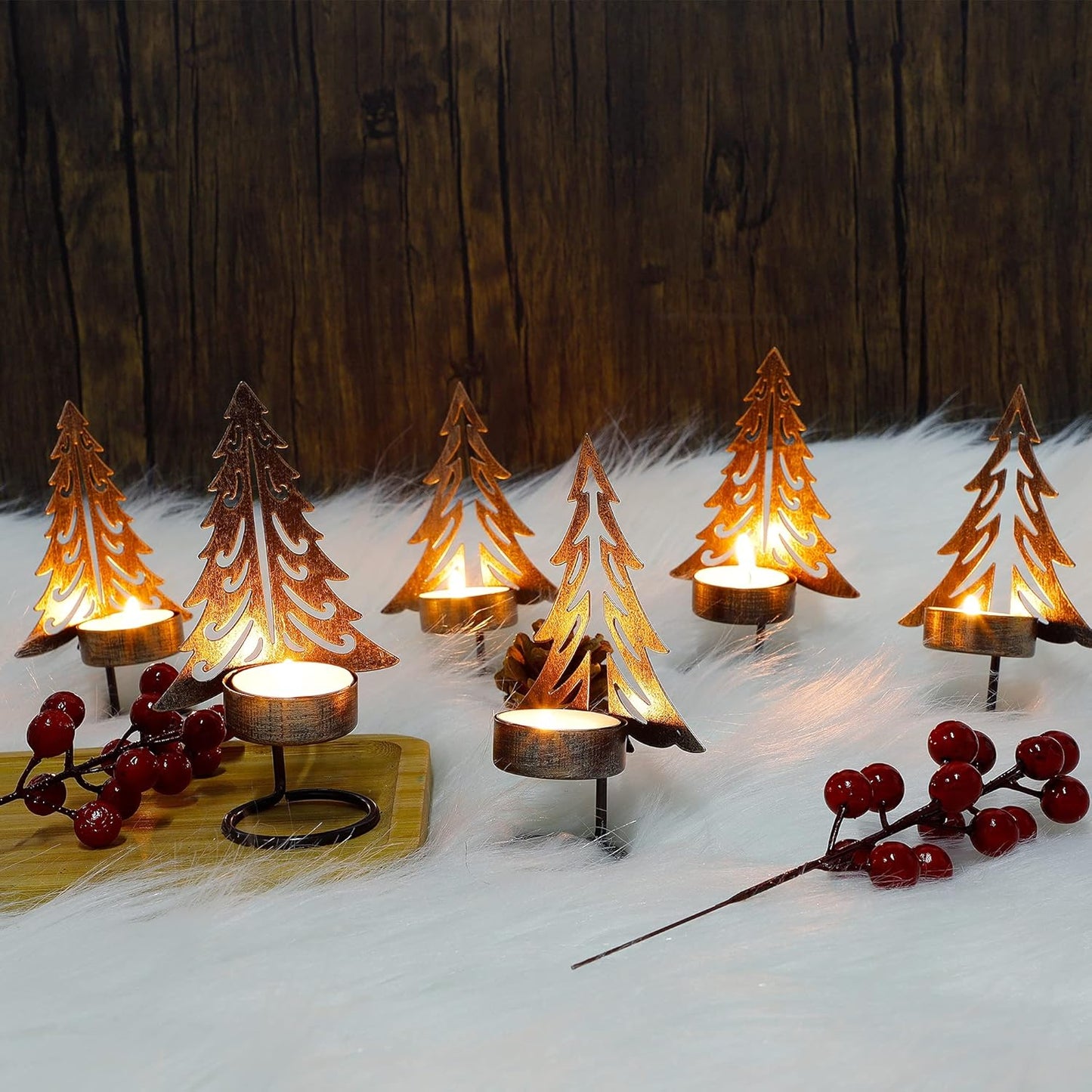 Juegoal Tea Light Candle Holders Set of 6 - Rust-Proof Metal Xmas Tree Centerpieces for Holiday Decor