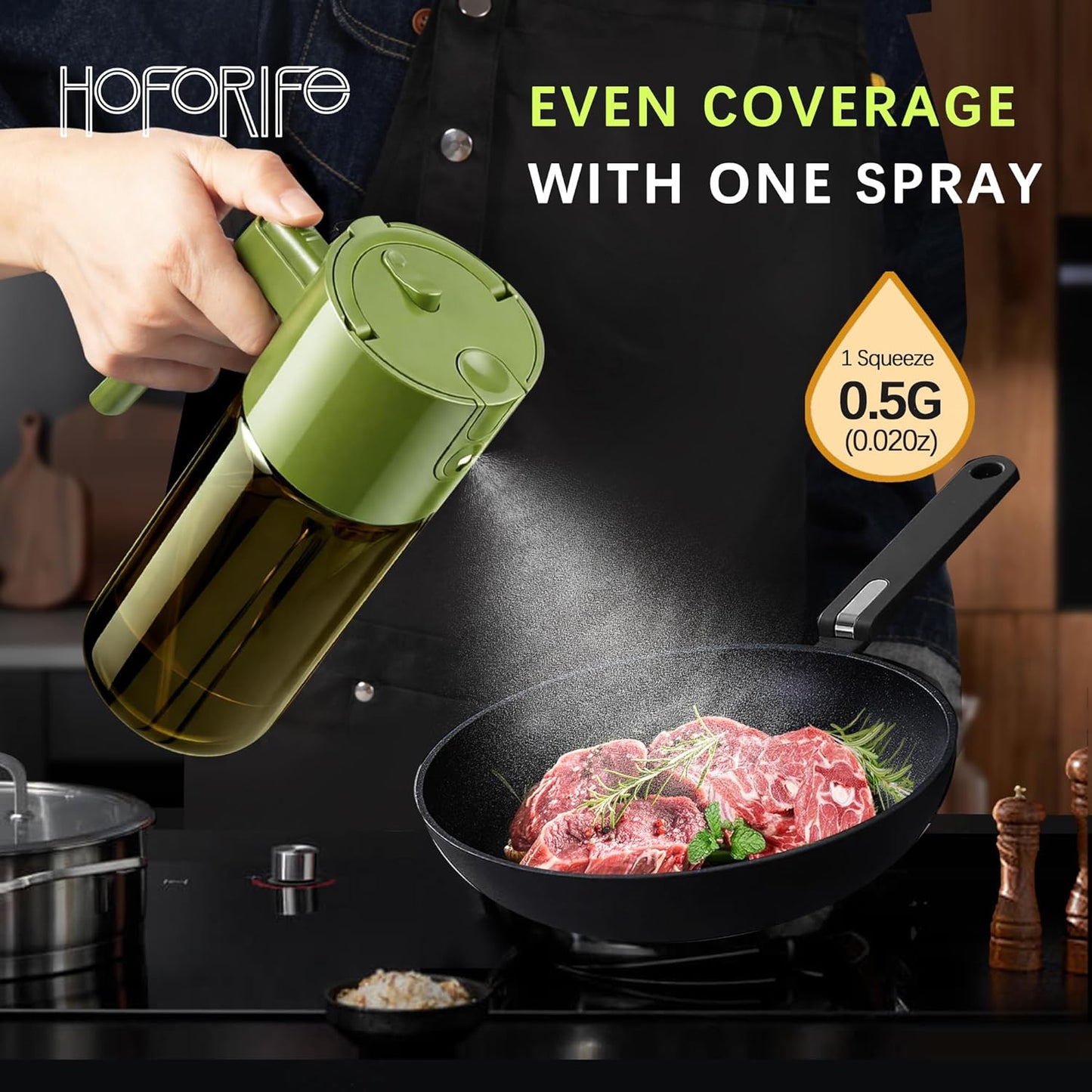 Skiennix Olive Oil Dispenser Bottle - 2 In 1 Sprayer for Cooking | 17oz/500ml, Light Blockage, Green