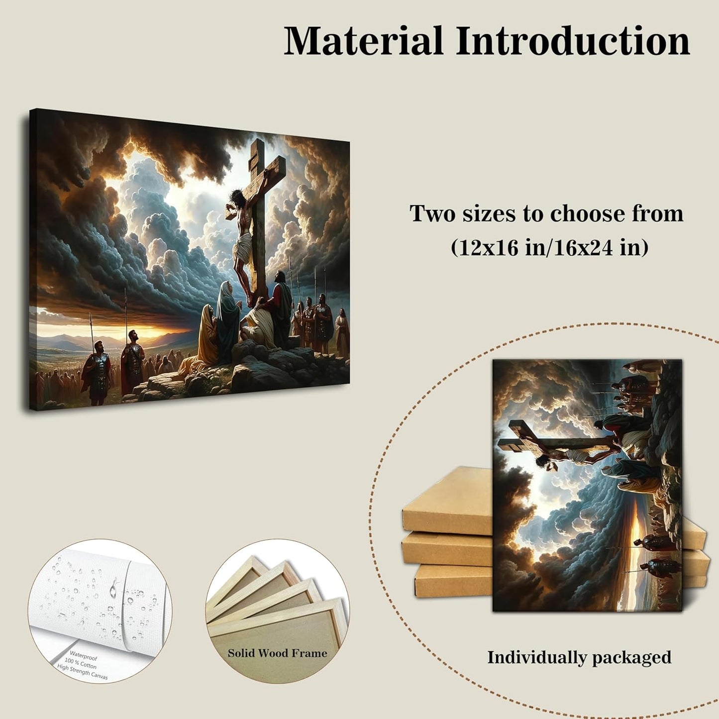 Yaneiro Framed Jesus Canvas Wall Art - Inspirational Good Friday Decor | 12x16 Inch Christian Cross Print
