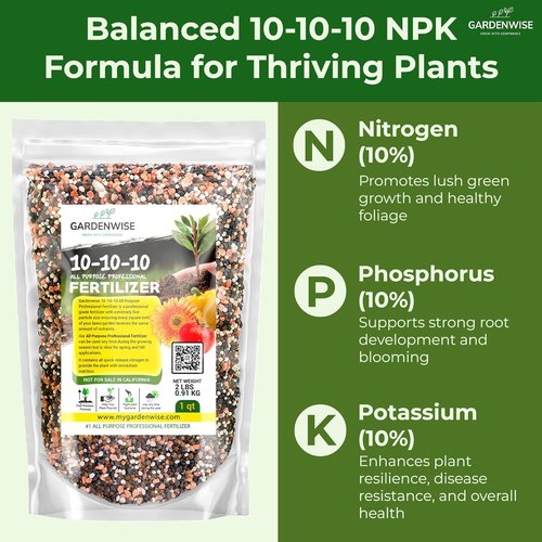 10-10-10 Plant Fertilizer - Slow Release All-Purpose Granular for Vegetables & Flowers | 1/2 Quart