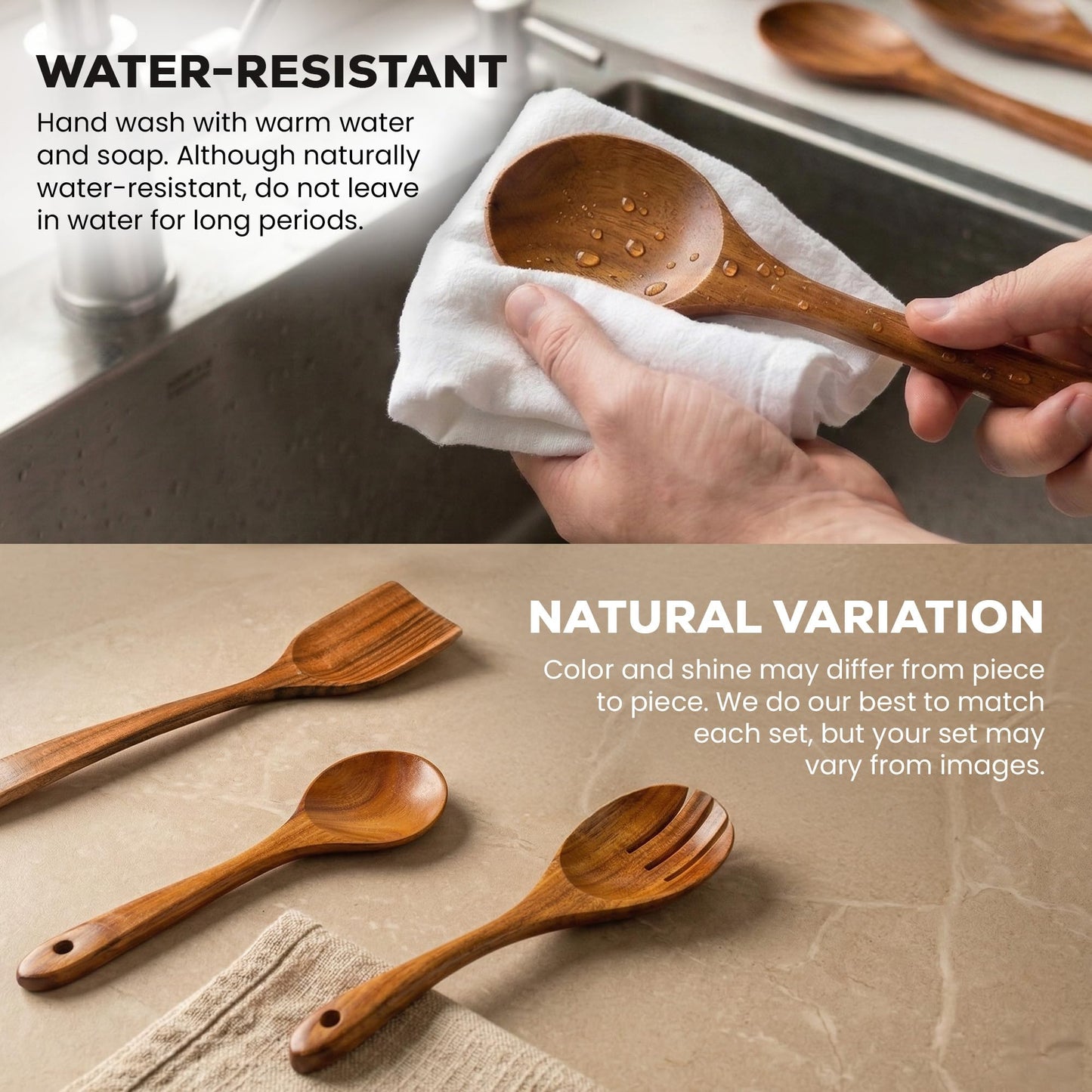 Zulay Kitchen 15-Piece Teak Wooden Utensils for Cooking - Natural Teak Utensil Set with Premium Gift Box - Non-Stick Wooden Spoons for Cooking - Kitchen Gift Set - Comfortable Grip Wooden Utensil Set