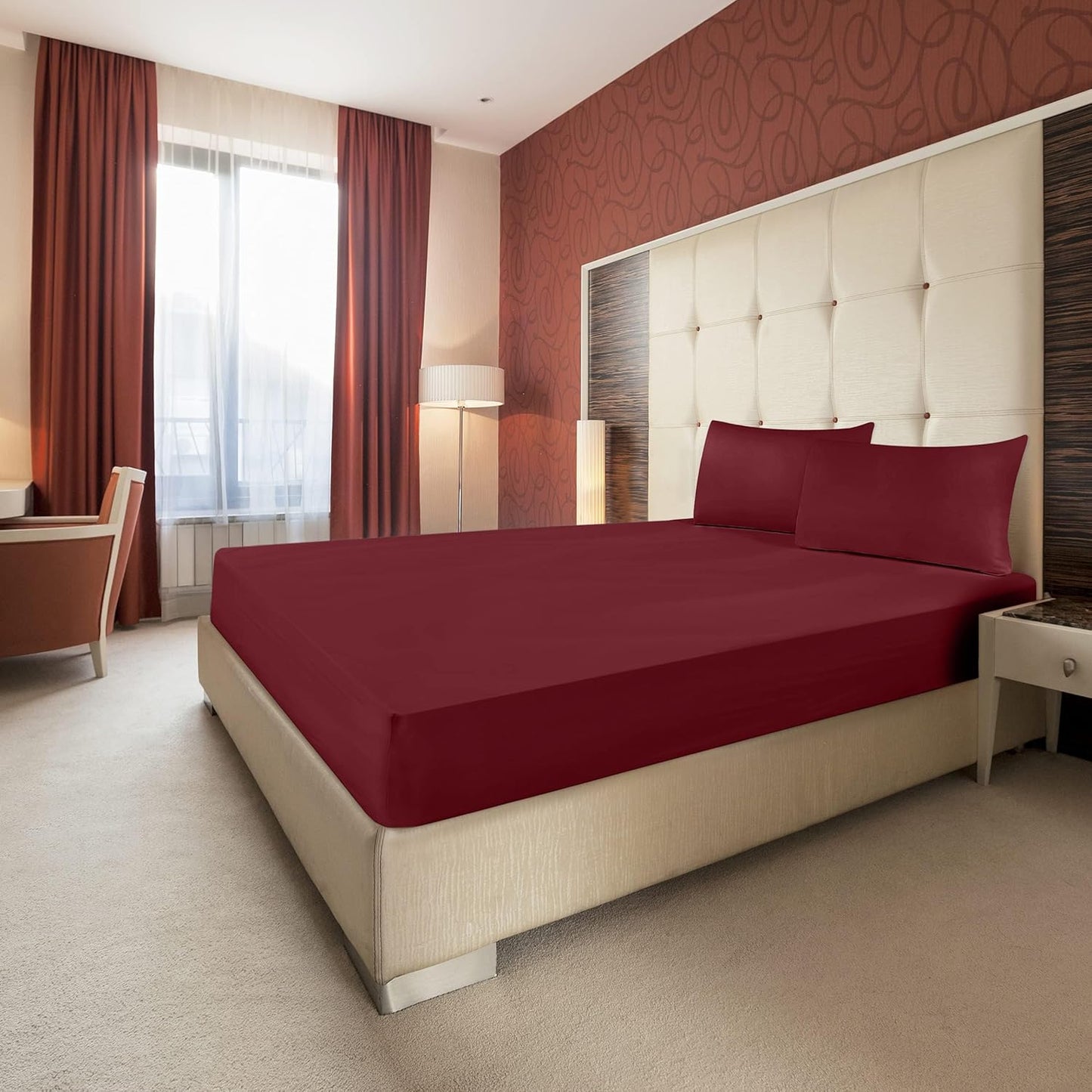 Utopia Bedding Twin XL Fitted Sheets - Soft Brushed Microfiber with Deep Pockets - 2 Pack in Burgundy