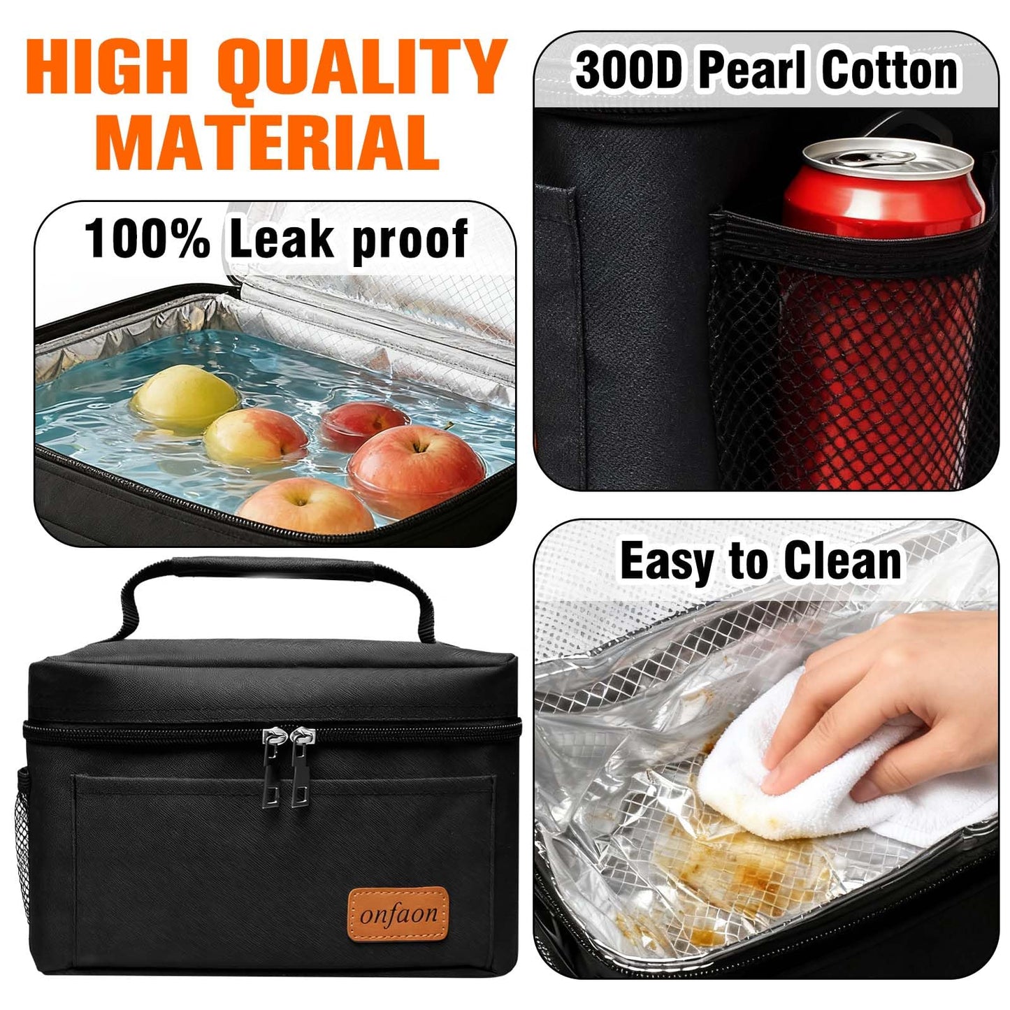 ONFAON Lunch Bag for Men/Women, Insulated Reusable Lunch Box Leakproof Cooler Tote Bag Freezable with Adjustable Shoulder Strap for Office Work Picnic Beach(Black)