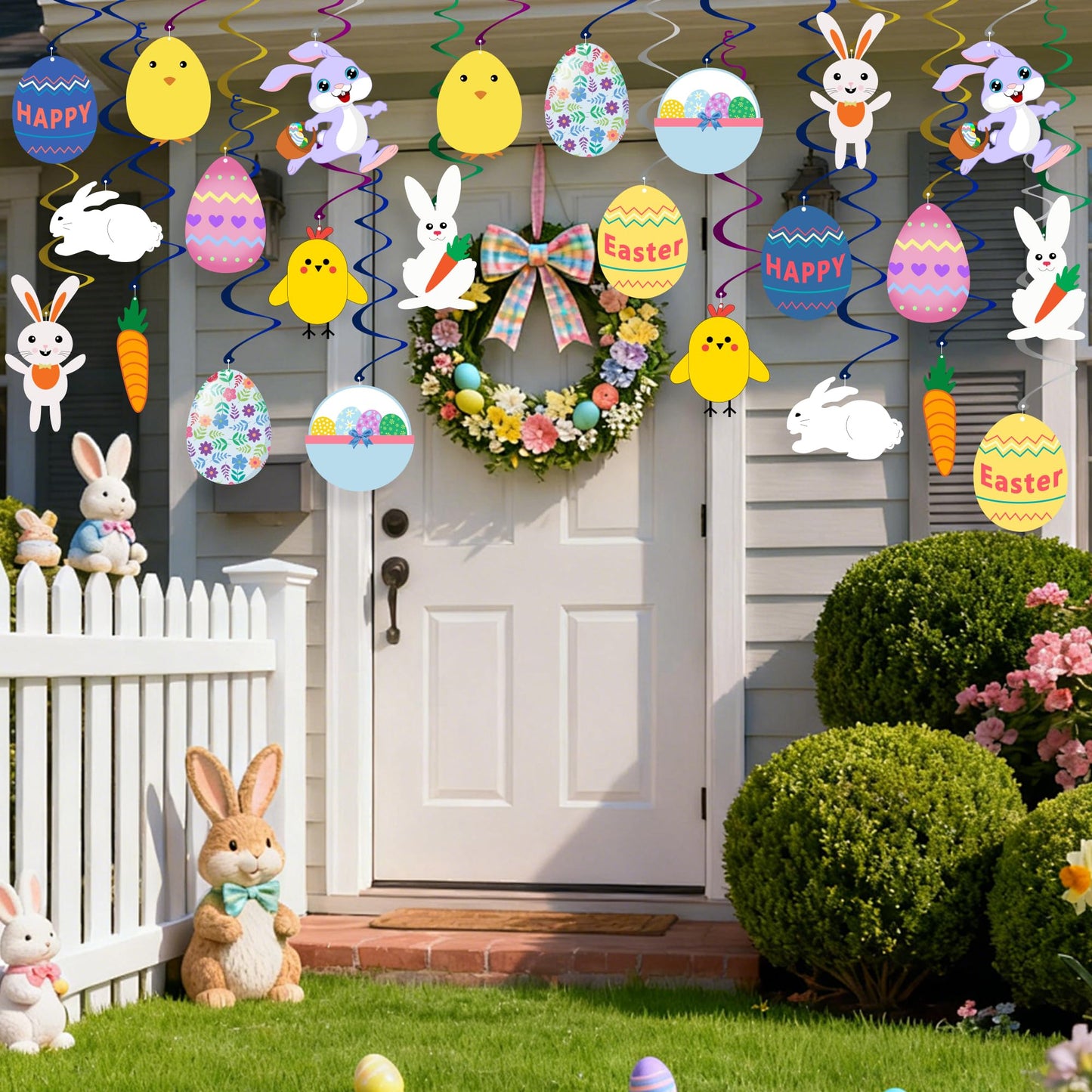 Easter Hanging Swirl Decorations - Pack of 36 | Easter Decorations Egg Bunny Hanging Swirl Foil Decoration for Home Office Party Supplies