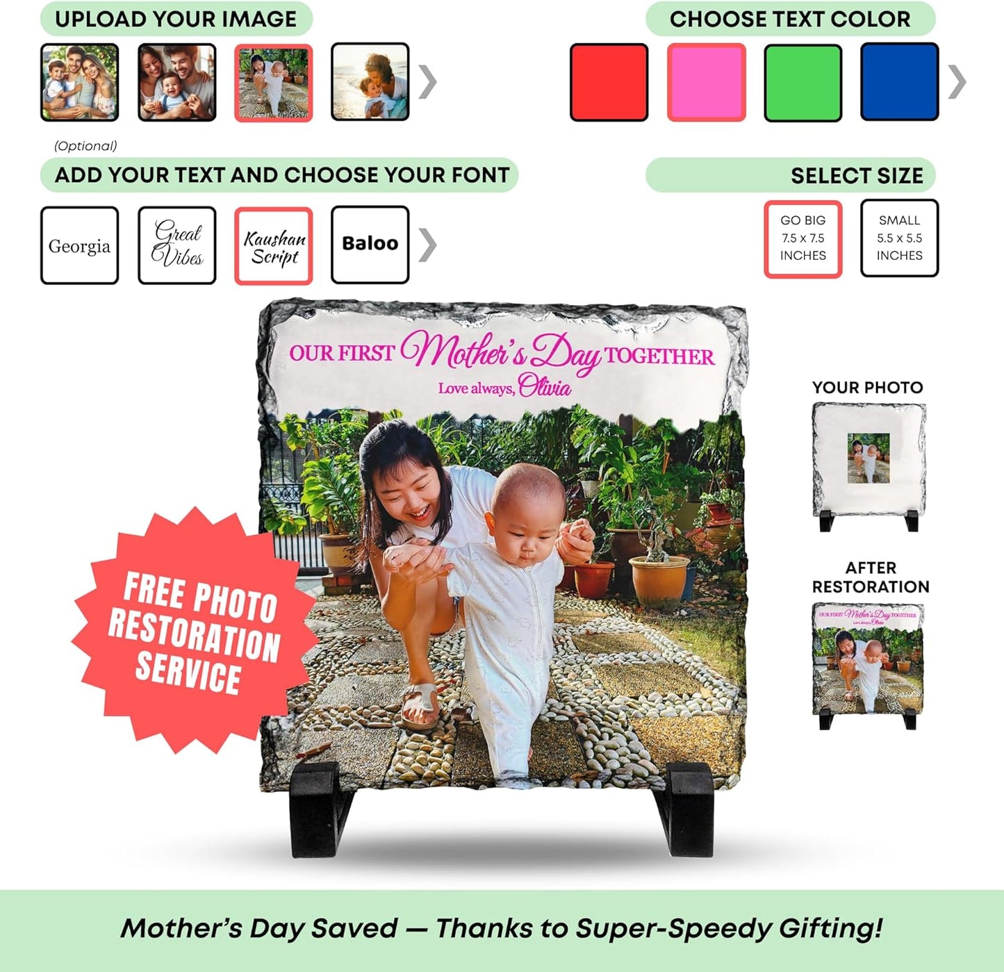 Skiennix Personalized Photo Rock Slate Frame - Custom Stone Plaque for Memorable Gifts | Perfect for Weddings, Birthdays, and Memorials