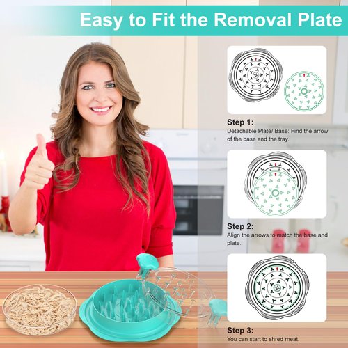 Chicken Shredder with Removable Plate - Manual Meat Shredder Tool with Transparent Lid & Cleaning Brush, Dishwasher Safe Kitchen Gadget for Shredding Chicken, Pork, Beef, Pulled Pork(Mint Green)