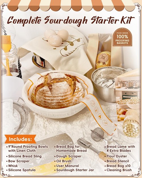 Complete Sourdough Starter Kit - Easy to Clean for Beginners | Includes Proofing Basket, Sling, Jar & More
