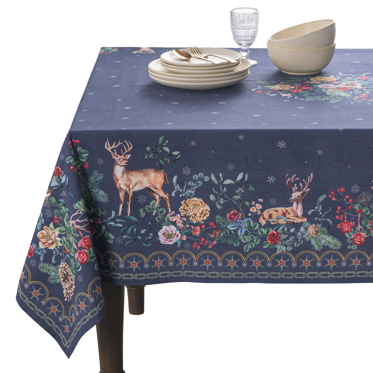 Maison d' Hermine Table Cloth Rectangle Table 100% Cotton 60 x 120 Inches Fall Tablecloth Reusable Everyday Use for Thanksgiving Christmas Decorations Dining Farmhouse Party (Christmas Joy)