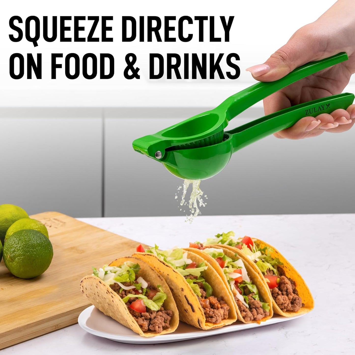 Zulay Metal Lime Squeezer - Heavy-Duty Citrus Juicer for Maximum Juice Extraction - Ergonomic Green Manual Press