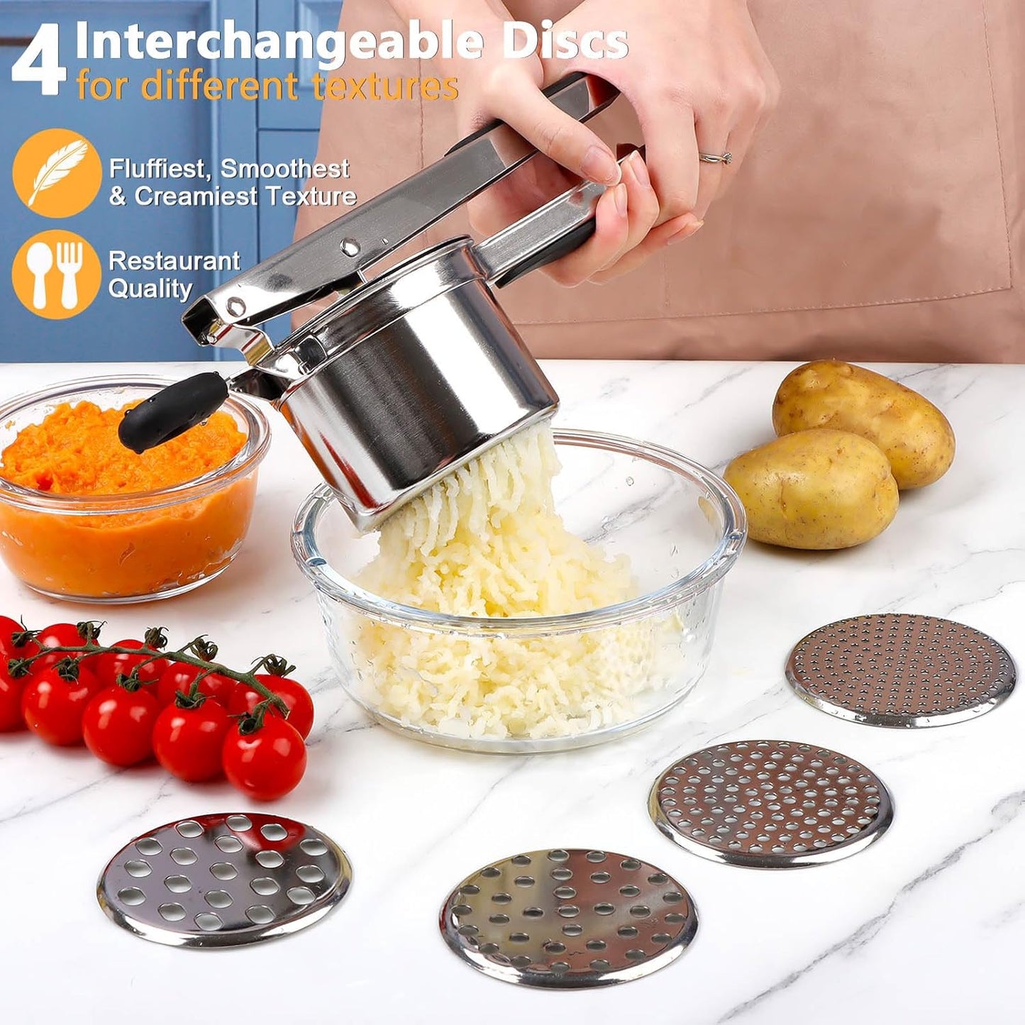 KAYCROWN Potato Ricer - Heavy Duty Stainless Steel Masher With 4 Discs for Perfect Mashed Potatoes