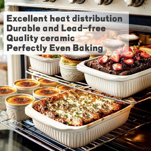 Artena Casserole Dishes - Ceramic Baking Dish Set of 3 | Large Lasagna Pan with Handles - White