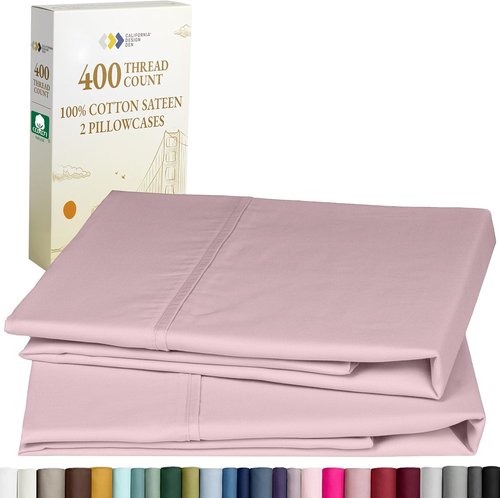 California Design Den King Size Pillowcase Set - 400 Thread Count 100% Cotton Sateen, Soft & Breathable | Pink
