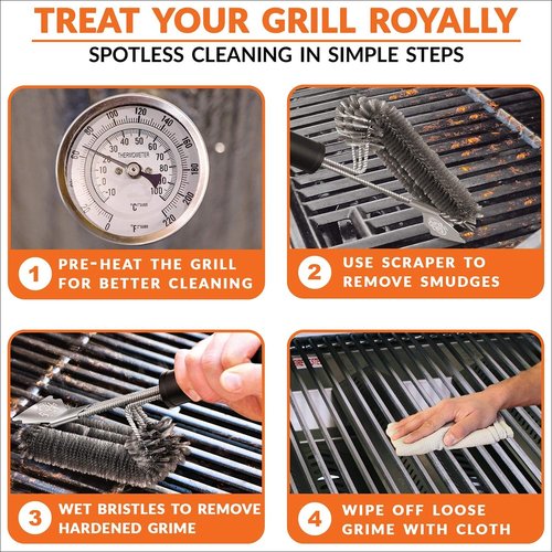 BBQ Grill Brush - 18" Stainless Steel Cleaning Tool | Perfect for Weber Gas, Charcoal & Cast Iron Grates