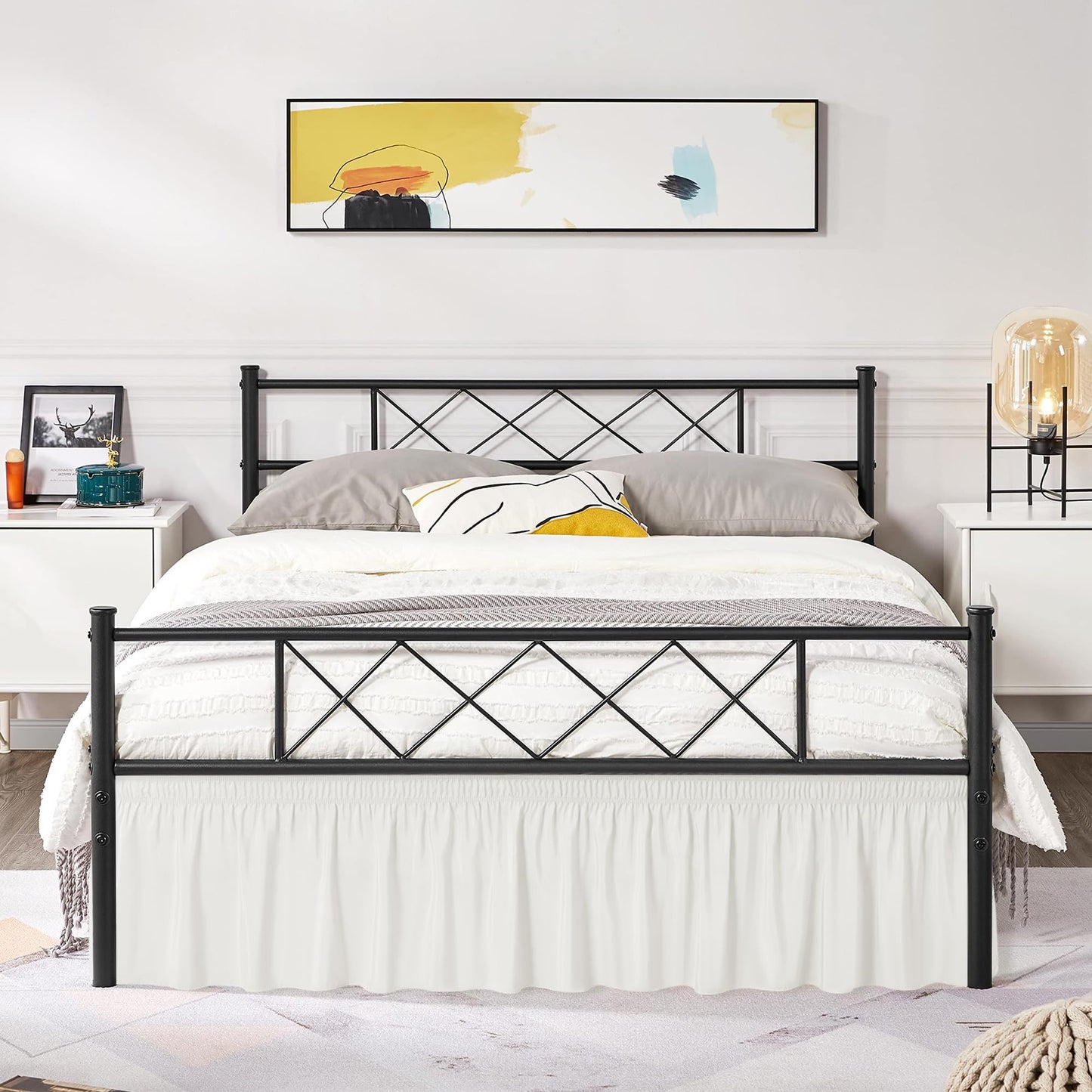 Biscaynebay Wrap Around Bed Skirts with Split Corners for Twin/Twin XL Beds 15" Drop, Ivory Adjustable Elastic Dust Ruffles Easy Fit Wrinkle Resistant Silky Luxurious Fabric Machine Washable