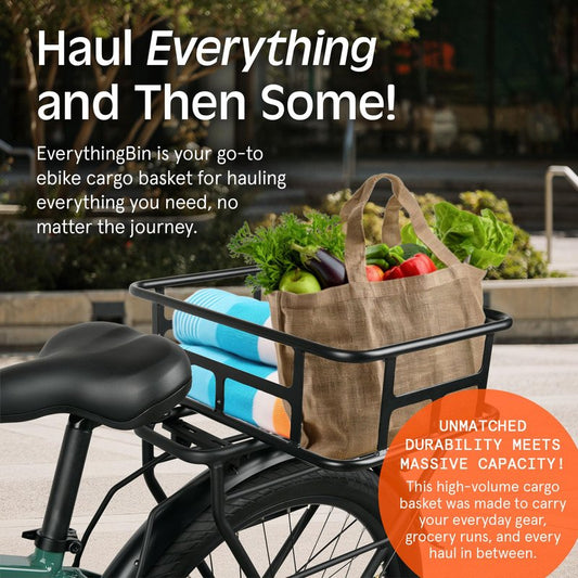 Retrospec EverythingBin Ebike Rear Basket, Large Rear Basket for Electric Bike 13x18x5.7 Easy Mounting, Strong, Durable, Weather Resistant Steel