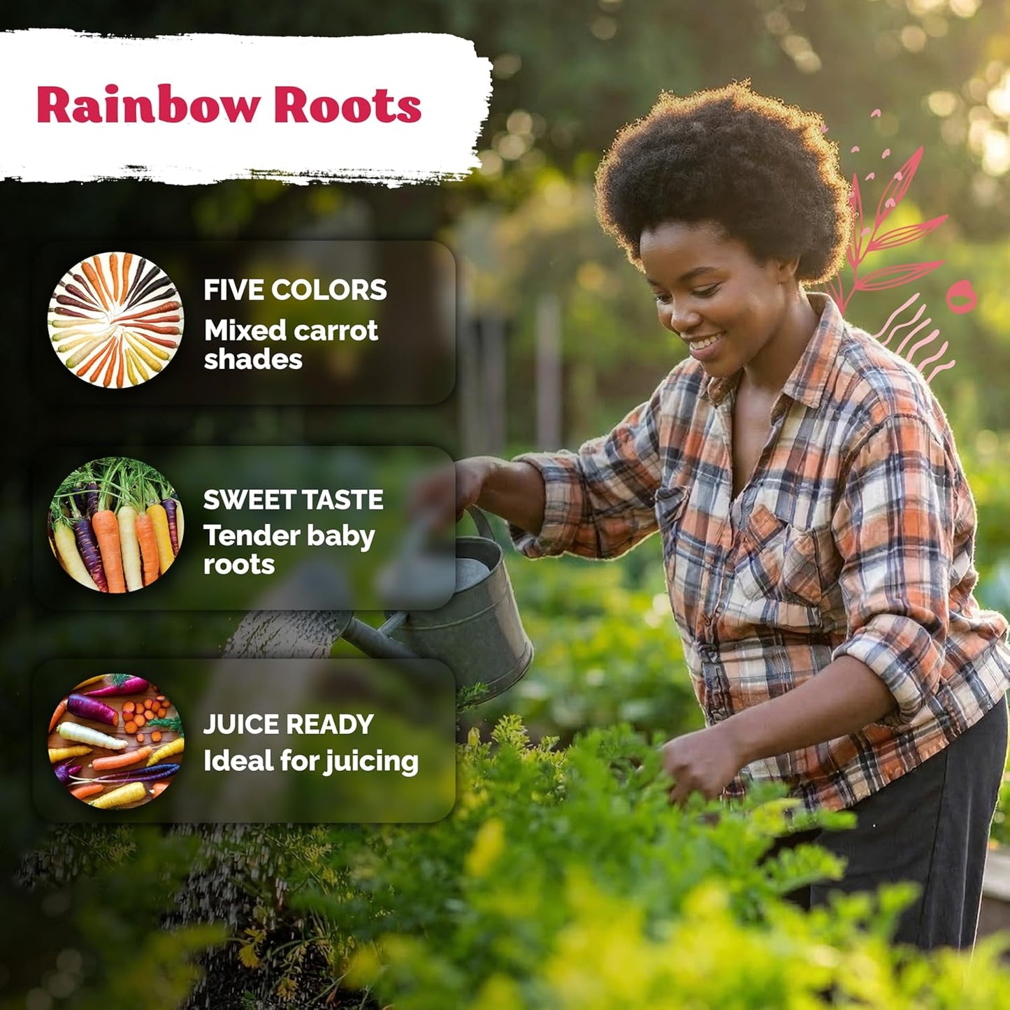KVITER 1,000 Rainbow Carrot Seeds - Organic Heirloom Baby Carrots for Vegetable Gardens & Containers