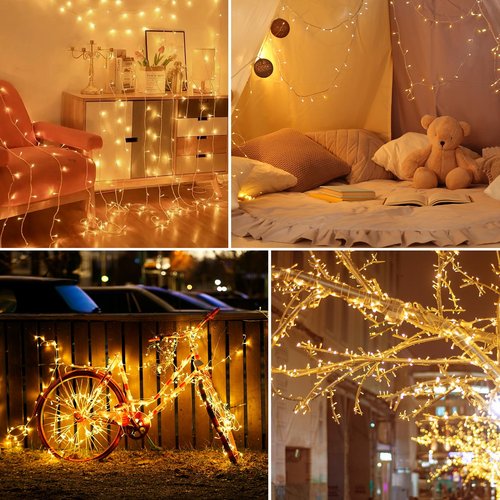 echosari 2 Pack Battery Operated String Lights, Total 26Ft 80 LED Fairy String Lights Clear Wire, Waterproof Fairy Lights for Indoor Outdoor Christmas Garden Wedding Party Decoration (Warm White)