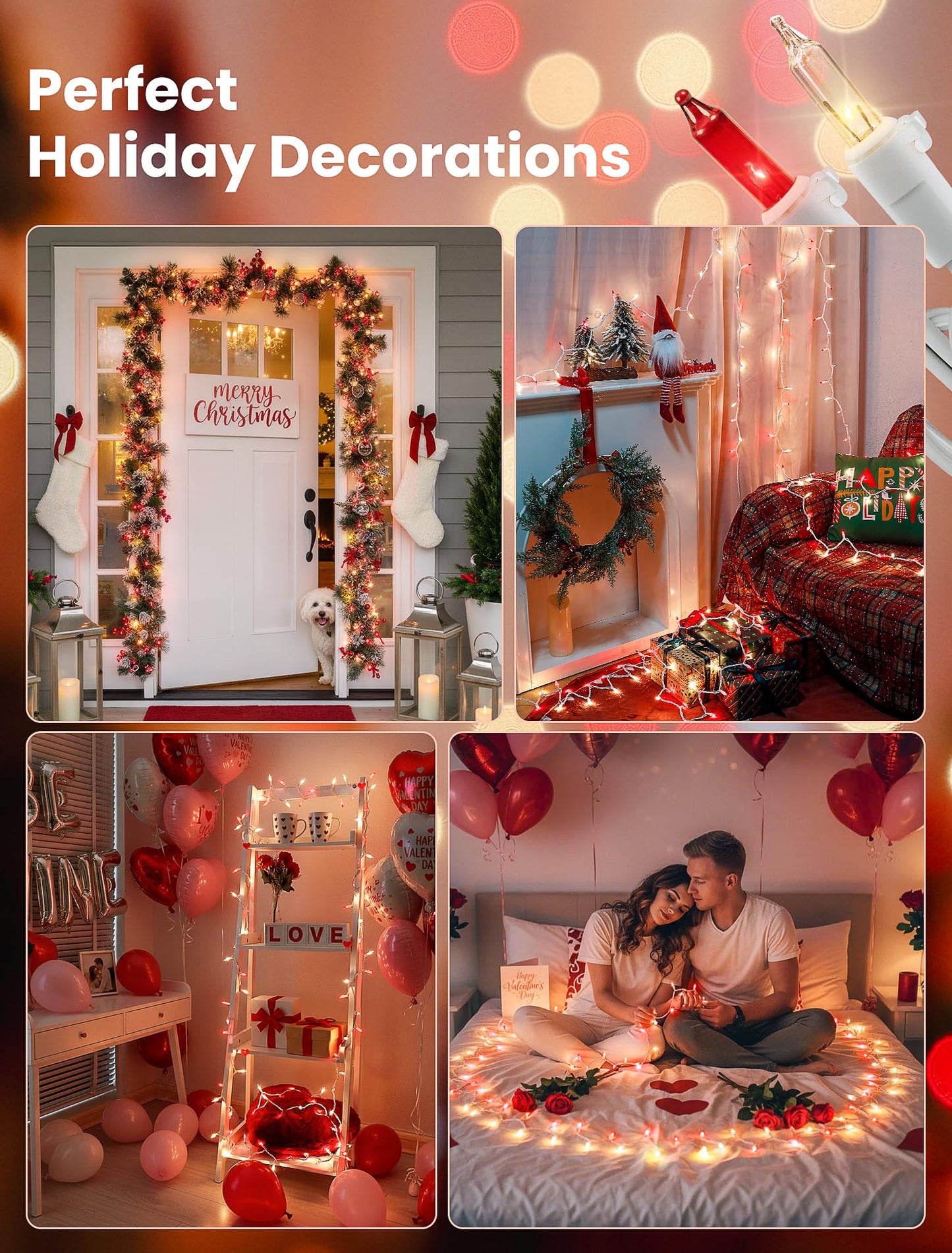 Red Clear Christmas Lights,13FT 50 Count Incandescent Mini Light,White Wire Christmas String Lights Plug in Waterproof for Tree Xmas Wedding Indoor Outdoor Valentine's Day Decor (Red Clear, 50 Count)