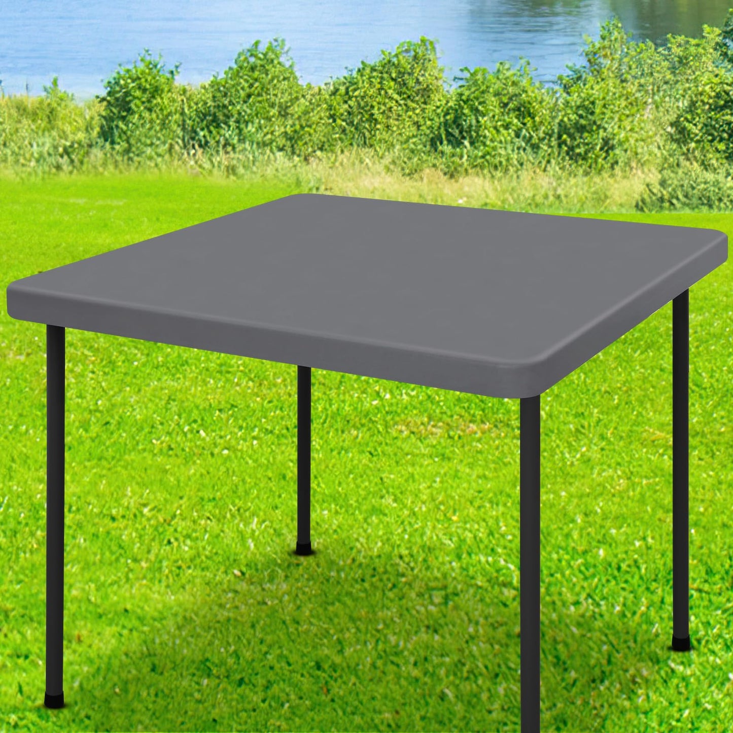 Moosfor Spandex Square Table Cloth, Elastic Fitted Tablecloths for Picnic, Stretch Washable Patio Table Cover for Outdoor, Camping, Banquet and Parties (Grey, 34"x34")