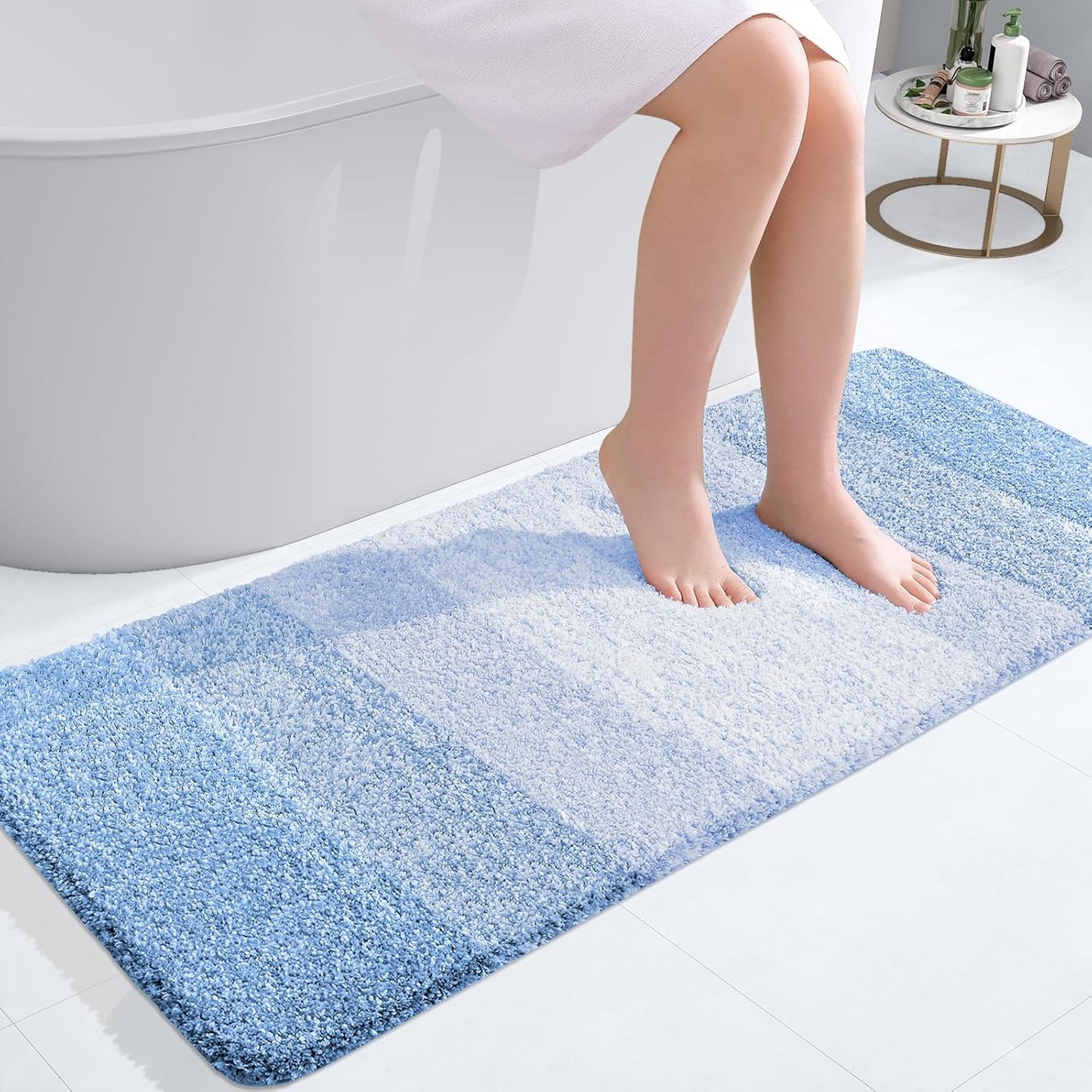 OLANLY Bathroom Runner Rug - Extra Soft Microfiber Mat, Quick Dry & Washable, 47x20, Light Blue