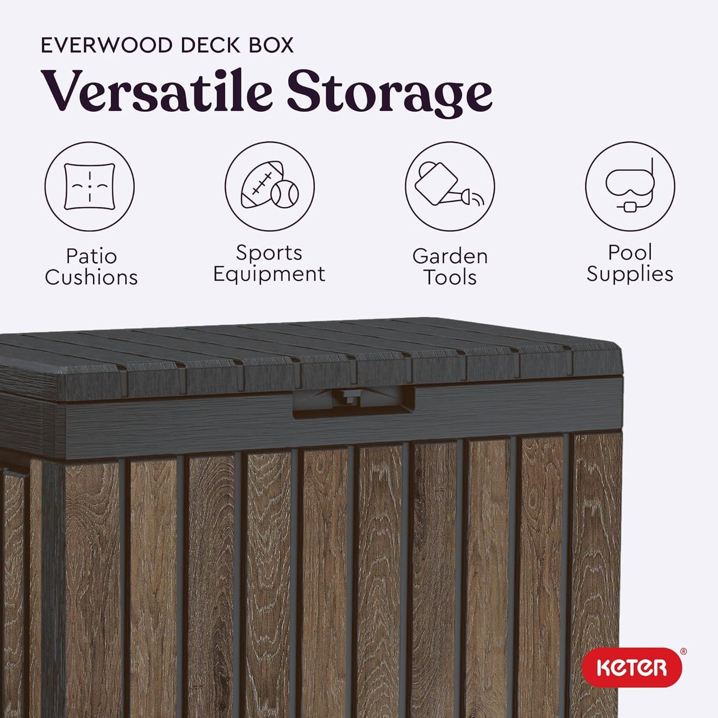 Keter Signature Everwood 50 Gallon Resin Deck Box - Stylish Storage for Patio Cushions & Garden Tools | Walnut