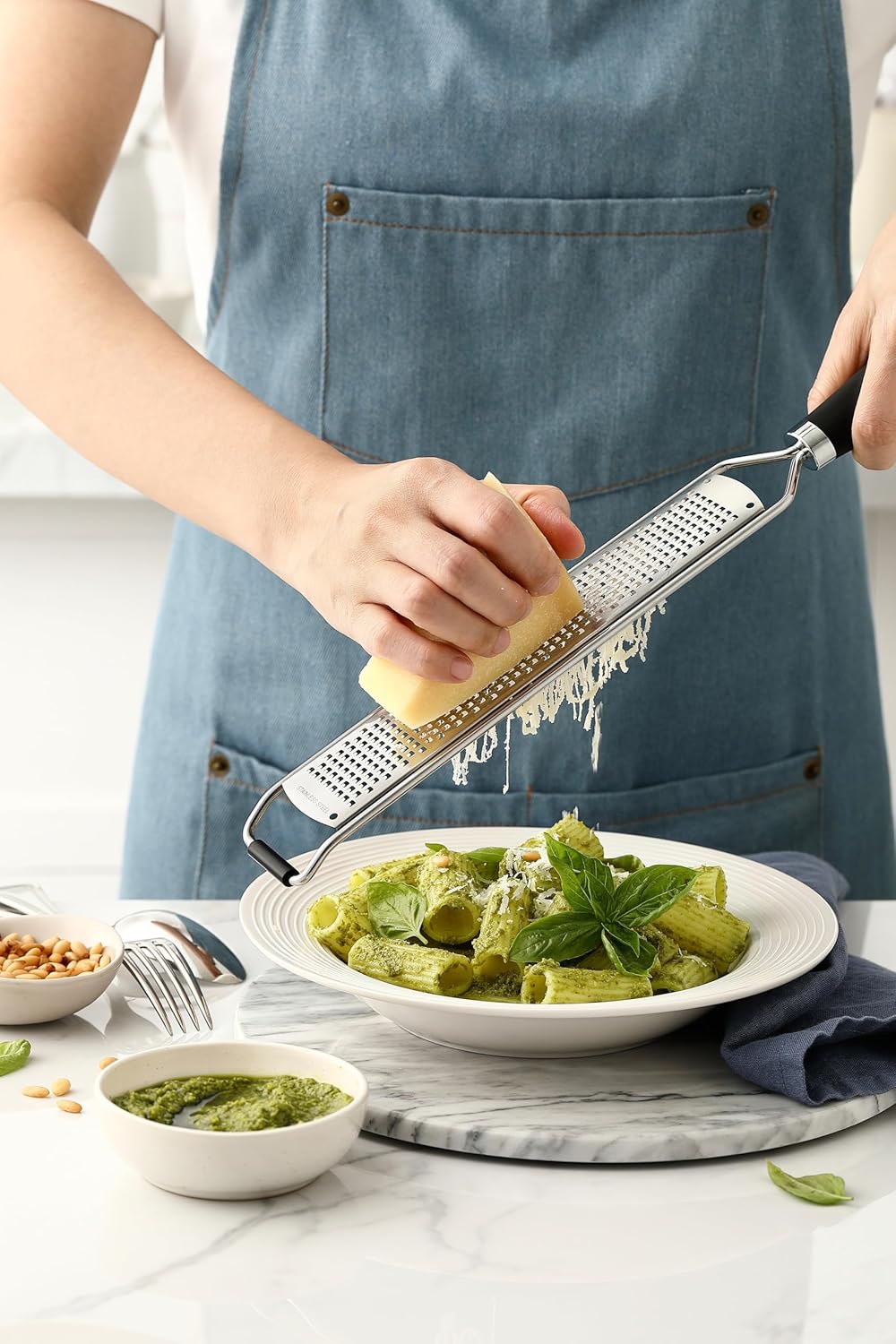 Spring Chef Stainless Steel Lemon Zester Grater - Heavy Duty Citrus Tool with Handle & Blade Cover - Black