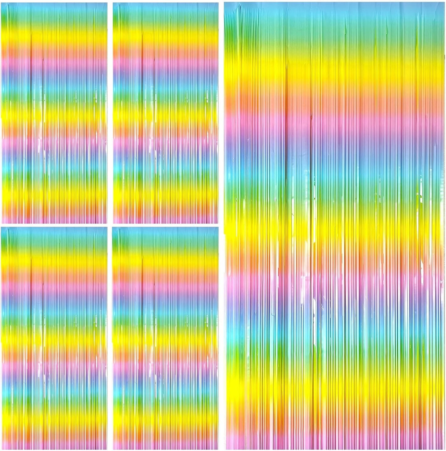 Pastel Rainbow Foil Fringe Curtain - Vibrant Party Backdrop for Birthday Celebrations