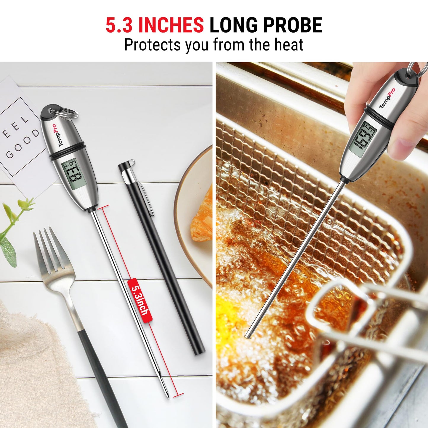 TempPro TP02S Digital Food Thermometer for Cooking Bread Baking Sourdough Liquids, Meat Thermometer Digital with Super Long Probe for Kitchen BBQ Yogurt Candy Making Accessory (Previously ThermoPro)