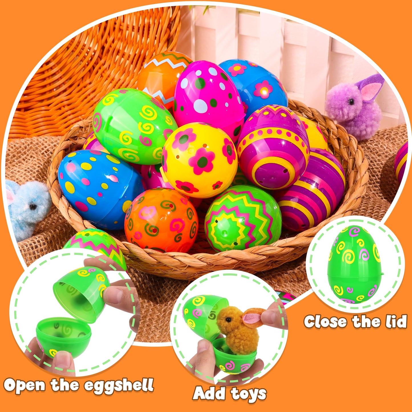NAWITDA 60 Pack 2.4 Inch Plastic Printed Easter Eggs, Empty Fillable Eggs Bulk for Easter Egg Hunt, Easter Basket Stuffers Fillers, Classroom Prize Supplies, Filling Treats and Party Favors