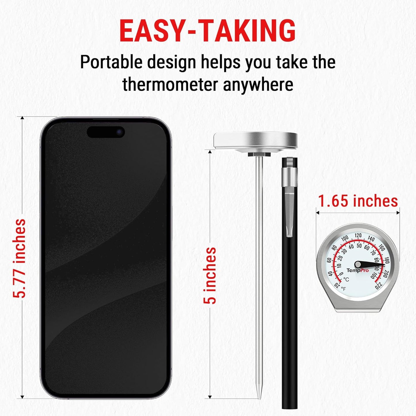 TempPro Instant Read Meat Thermometer - Portable Grill & Kitchen Thermometer for Steak, Turkey & Liquid